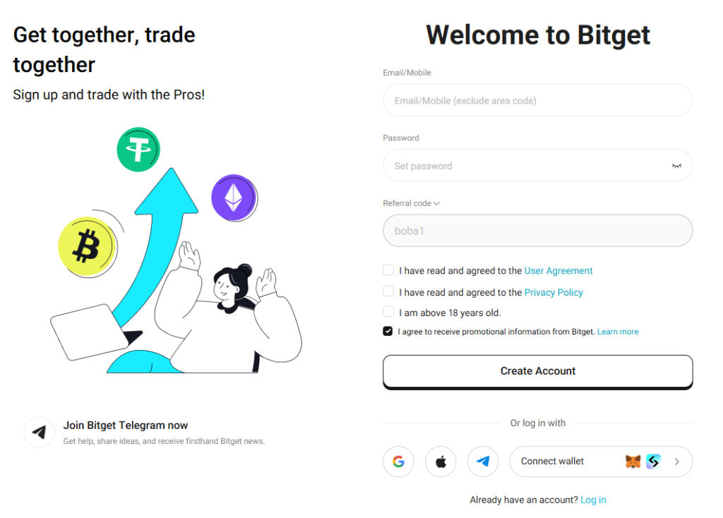 Bitget Referral Code Sign Up Screen